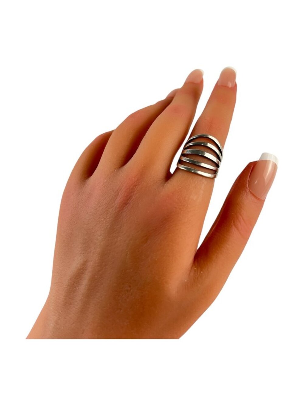 Vintage Taxco Eagle 3 Modernist Ribbed Sterling Silver Ring 6.5